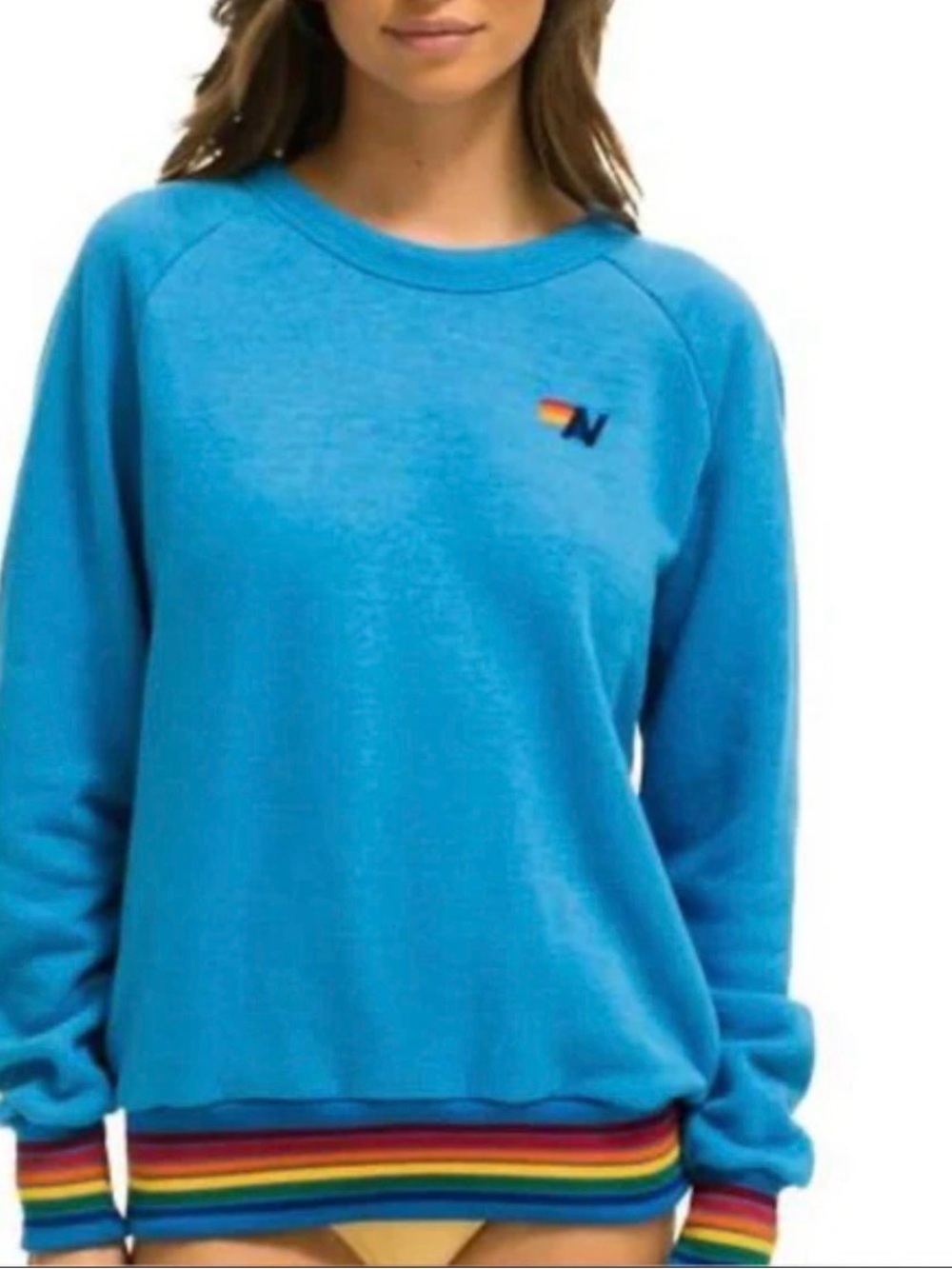 Aviator Nation Blue Pullover with Rainbow Trim